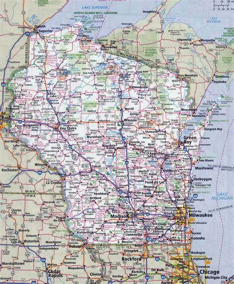Laminated Map Large Detailed Roads And Highways Map Of Wisconsin