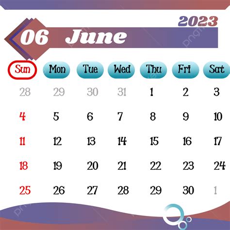 Gradient Color 2023 Calendar Of June 2023 June Desktop Calendar Png