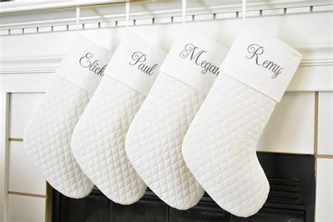 Set Of 4 White Personalized Christmas Stockings In Quilted Etsy