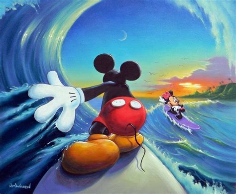 Disney Painting Mickey And Minnie Surfing By Jim Warren Retro Disney