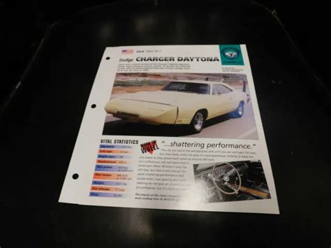 1969 1971 DODGE CHARGER Daytona Spec Sheet Brochure Photo Poster 5 00