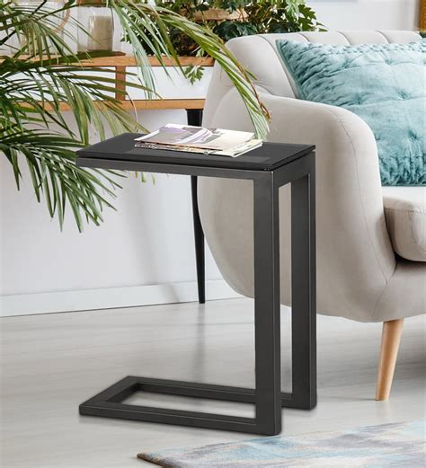 Buy C Shape End Table With Black Glass Top By Asian Arts Online C