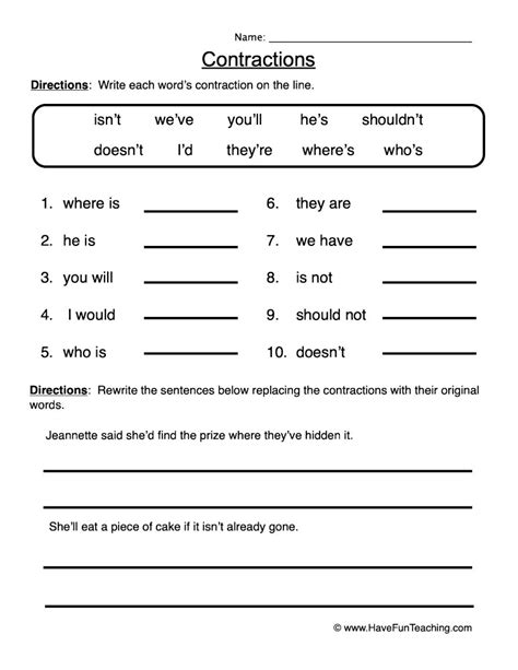 Contractions Word Bank Worksheet By Teach Simple