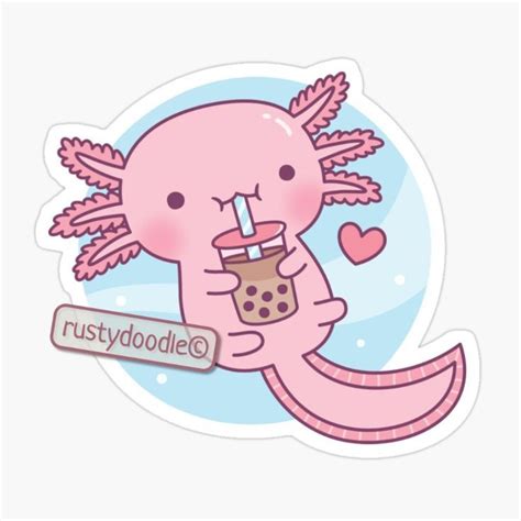 Cute Axolotl Loves Bubble Tea Doodle Cute Easy Drawings Cute Animal