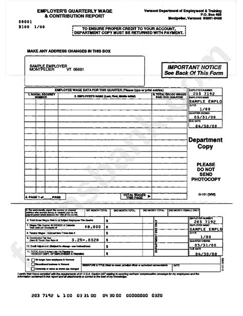 Form C 101 Employers Quarterly Wage Andcontribution Report Form