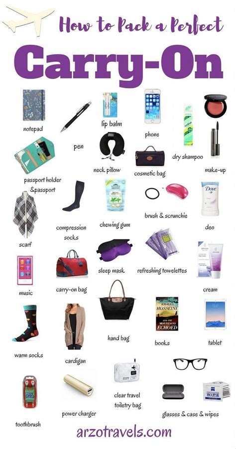 A Poster With The Words How To Pack A Perfect Carry On In Purple And