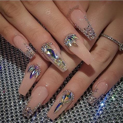 Pin By Bærbieambition On Barbienails Gem Nails Rhinestone Nails
