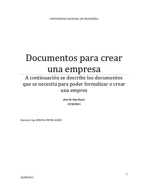 Documentos Para Crear Una Empresa
