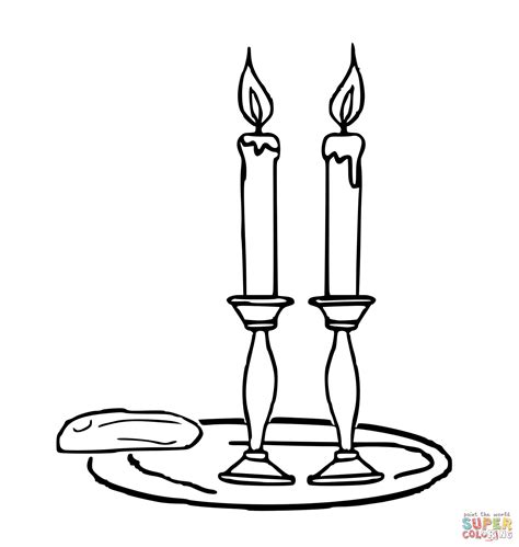 Vintage Shabbat Candles Coloring Page Free Printable Coloring Pages