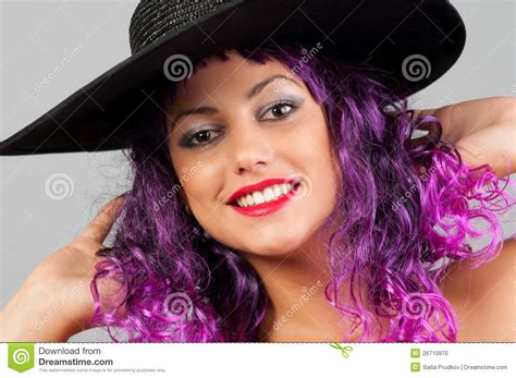 Portrait Of Beautiful Sexy Girl With Purple Hair Stock