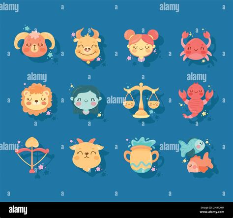 Twelve Zodiac Signs Cute Icons Stock Vector Image And Art Alamy