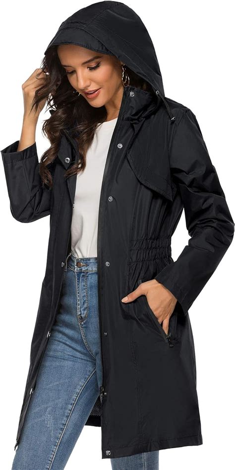 Avoogue Womens Raincoat Waterproof Lightweight Hooded Rain Coat Outdoor