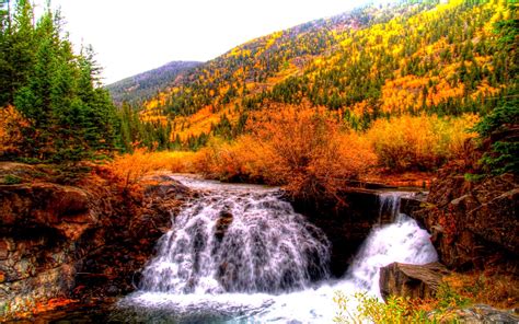 Waterfall In Autumn Mountains Hd Wallpaper Background