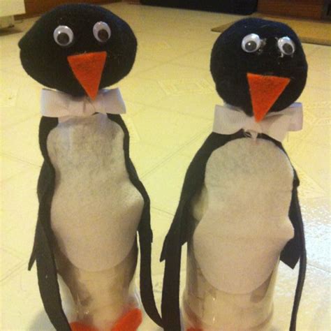 Penguin Craft 12oz Soda Bottles Stuffed With Cotton Balls And