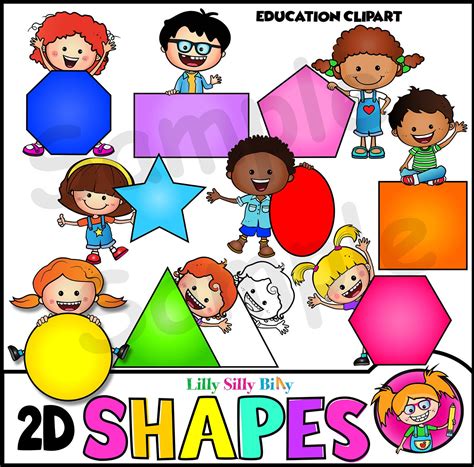 Kids With 2d Shapes Clipart Bundle Commercial Use Education Etsy Uk