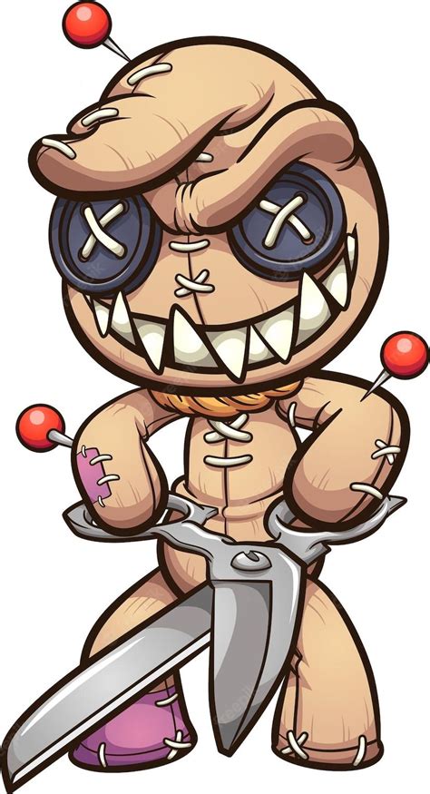 Premium Vector Evil Voodoo Doll With A Big Smile Holding A Pair Of Scissors Graffiti