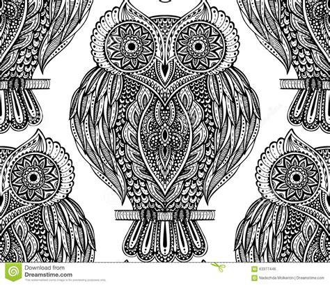 Colorful Seamless Pattern With Owls On Branches Stock Illustration