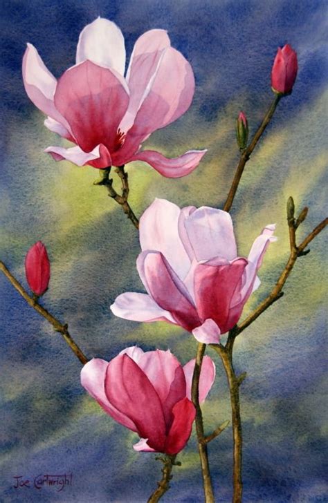 Joe Cartwright Magnolias Dark Background Flores Pintadas Pinturas