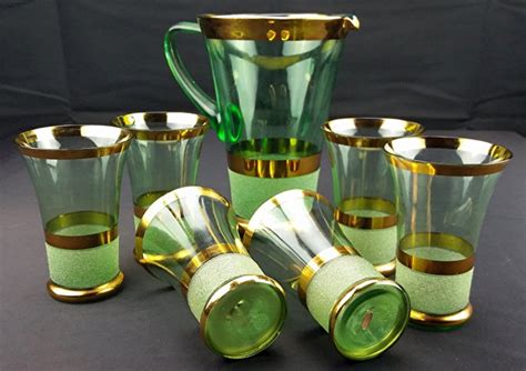Art Deco Crystal Set Carafe 6 Glasses With Gold Bands Catawiki