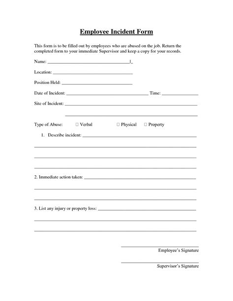 Employee Injury Report Form Template Charlotte Clergy