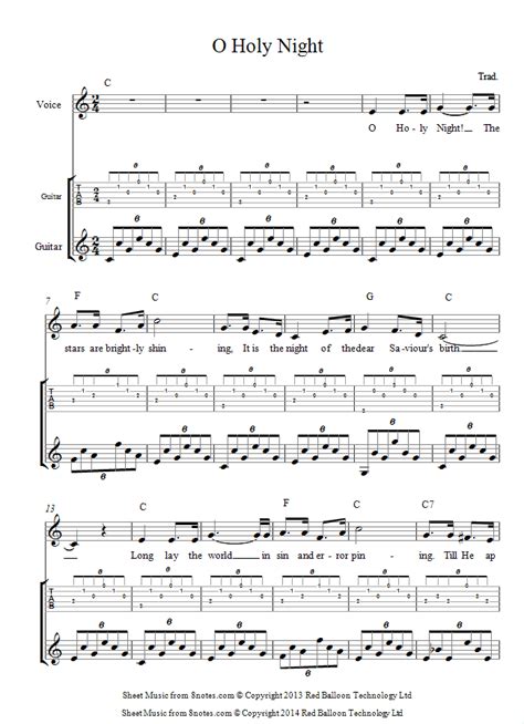 O Holy Night Sheet Music For Guitar And Vocal