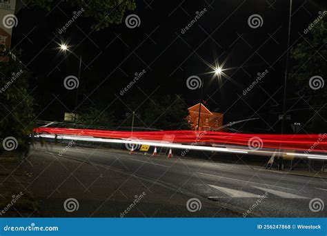 Of Car Lights on the Street at Night, Long Exposure Stock Photo - Image