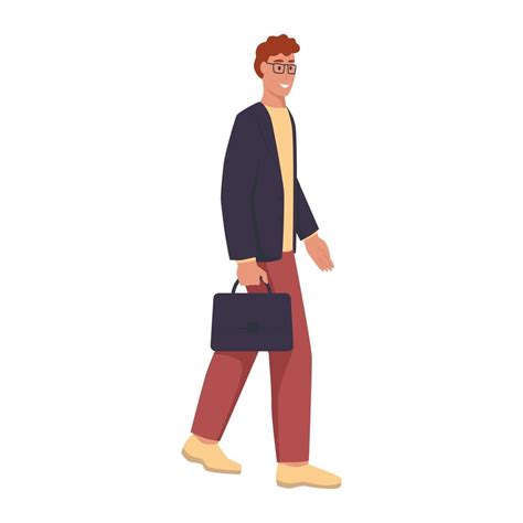 A Young Man With Glasses And A Briefcase Is Walking Down The Street