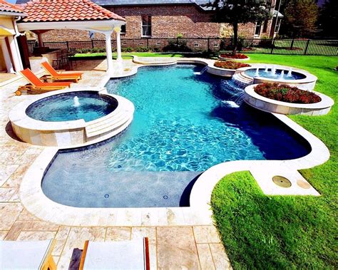 Free Form Pool With Double Raised Spas Swimming Pools Pool Outdoor