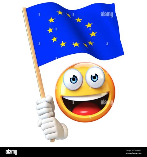 Emoji Holding Eu Flag Emoticon Waving Flag Of European Union 3d