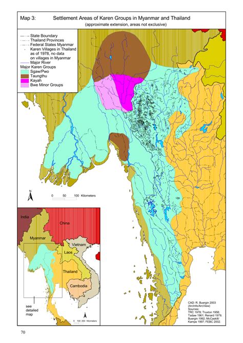 Map Of Settlement Areas Of Karen Ethnic Groups In Myanmar And Thailand