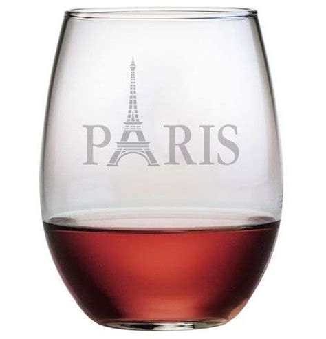 Paris Stemless Wine Glasses ~ Set Of 4 Wine Glass Set Hand Etched Wine Glasses Stemless Wine