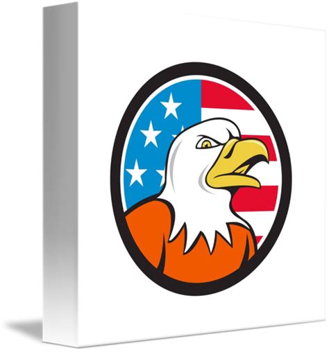 American Bald Eagle Head Angry Flag Circle Cartoon Bald Eagle