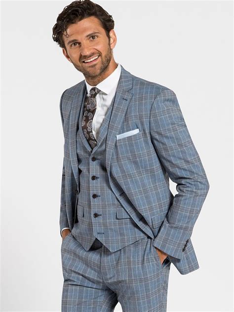 Onesix5ive Slim Fit 3 Piece Check Suit Slater Menswear Blue Three