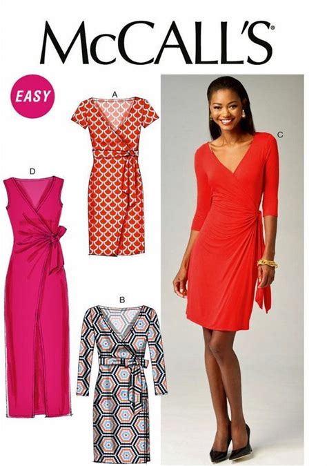 Mock Wrap Dress Pattern Stretch Knit Dress Pattern | Wrap dress pattern, Knit dress pattern ...