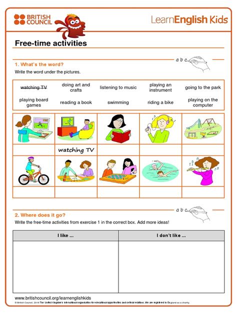 Worksheets Free Time Activities Yr2pdf