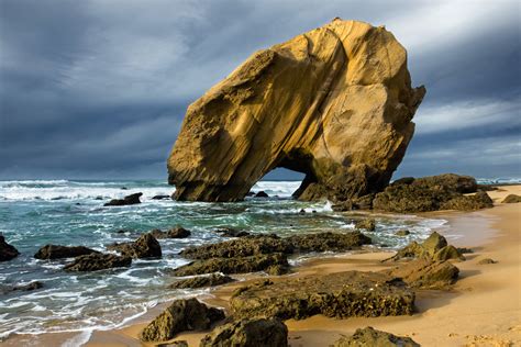 Download Horizon Sea Ocean Beach Sand Arch Nature Rock 4k Ultra Hd