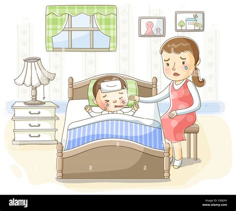 Illustration Of Mother Taking Care Of Child Stock Photo Alamy