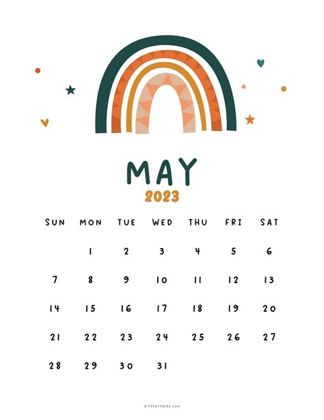 Free Printable Boho Rainbow 2023 Calendar Printybird