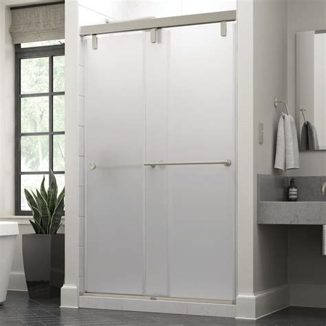 delta lyndall 48 x 71 1 2 in frameless mod soft close sliding shower door in nickel with 3 8 in
