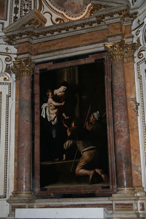'madonna of loreto' was created in c.1604 by caravaggio in baroque style. Sant'Agostino in Campo Marzio: Madonna dei pellegrini (o ...
