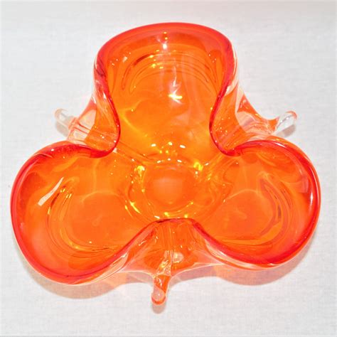 Beautiful Large Lorrainechalet Art Glass Center Peice Orange Glass Art