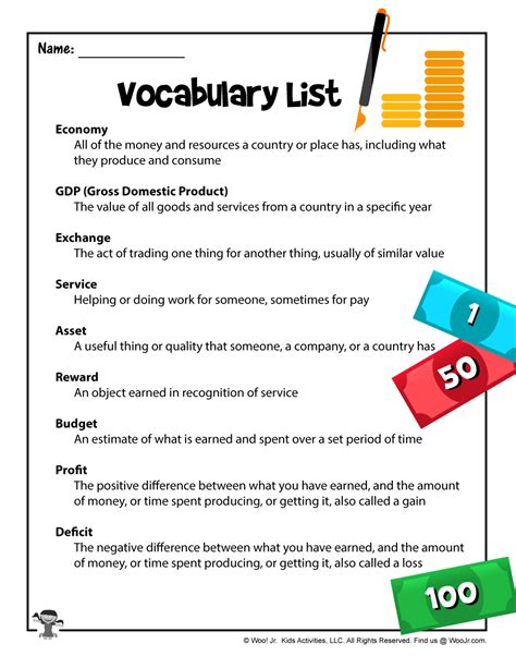 Economy Vocabulary List For Kids Woo Jr Kids Activities Children