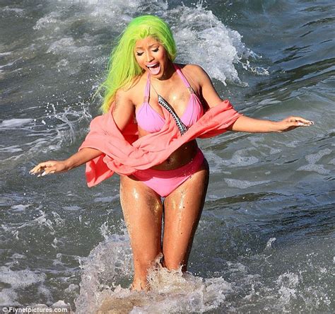 A Bikini Clad Nicki Minaj Shows Off Her Very Shapely Behind On The Set