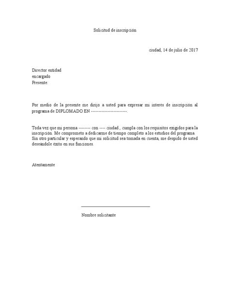 Carta Solicitud De Admision Diplomado