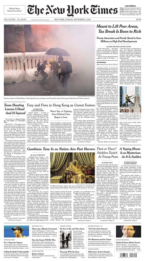 The New York Times 1 Sept 2019 New York Times Editorial Newspaper Wallpaper Newspaper Layout