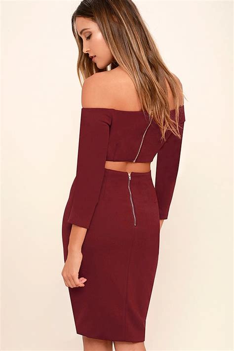buy red off the shoulder dress long sleeve in stock
