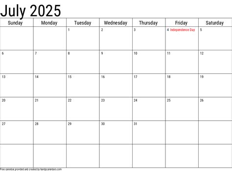 July 2025 Calendar With Holidays Handy Calendars