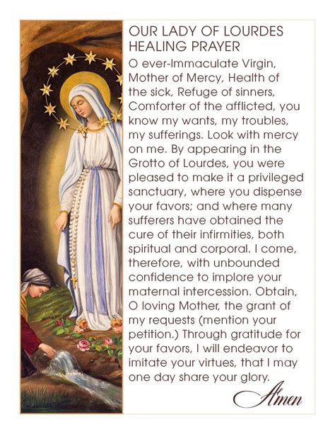 Our Lady Of Lourdes Healing Prayer Card 4 On A Page Downloadable And