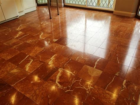 Red And Brown Marble Tiled Kitchen Floor Polishing Weybridge Tile