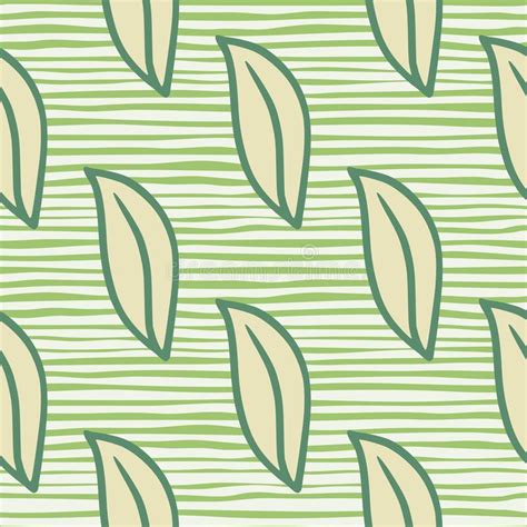 Season Botanic Hand Drawn Leaf Shapes Seamless Pattern Green Striped